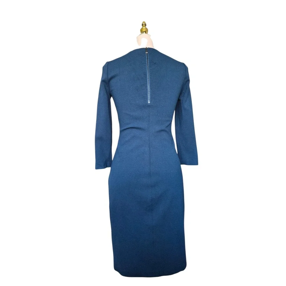 Vince Sheath Midi Womens‎ Dark Teal XSmall  Textured Dress Stretch 3/4 Sleeve